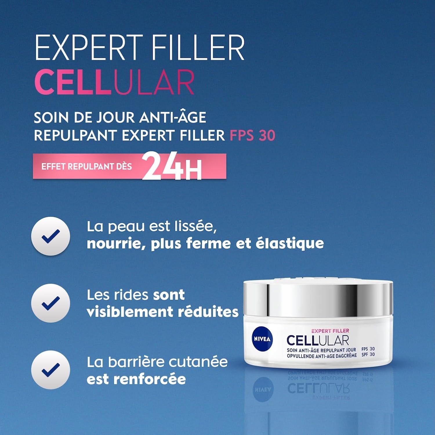 Cellular Expert Filler - Soin Visage Anti-Age Repulpant FPS30 - Crème De Jour - Hydrate, Raffermit & Réduit Les Rides - Acide Hyaluronique & Acide Folique Pur - Tous Types De Peaux - 50 ml CELLULAR Expert Filler Soin de jour FPS 30