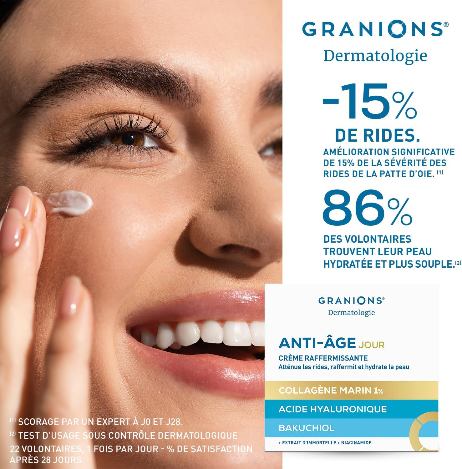 Creme ANTI AGE Femme - Creme de JOUR - RAFFERMISSANTE - Hydratante Visage Action Anti Age - Collagene marin, Acide Hyaluronique, Bakuchiol - Femme Collagene - GRANIONS - 50 ml 50 ml (Lot de 1) Crème de Jour Collagène Anti-Âge
