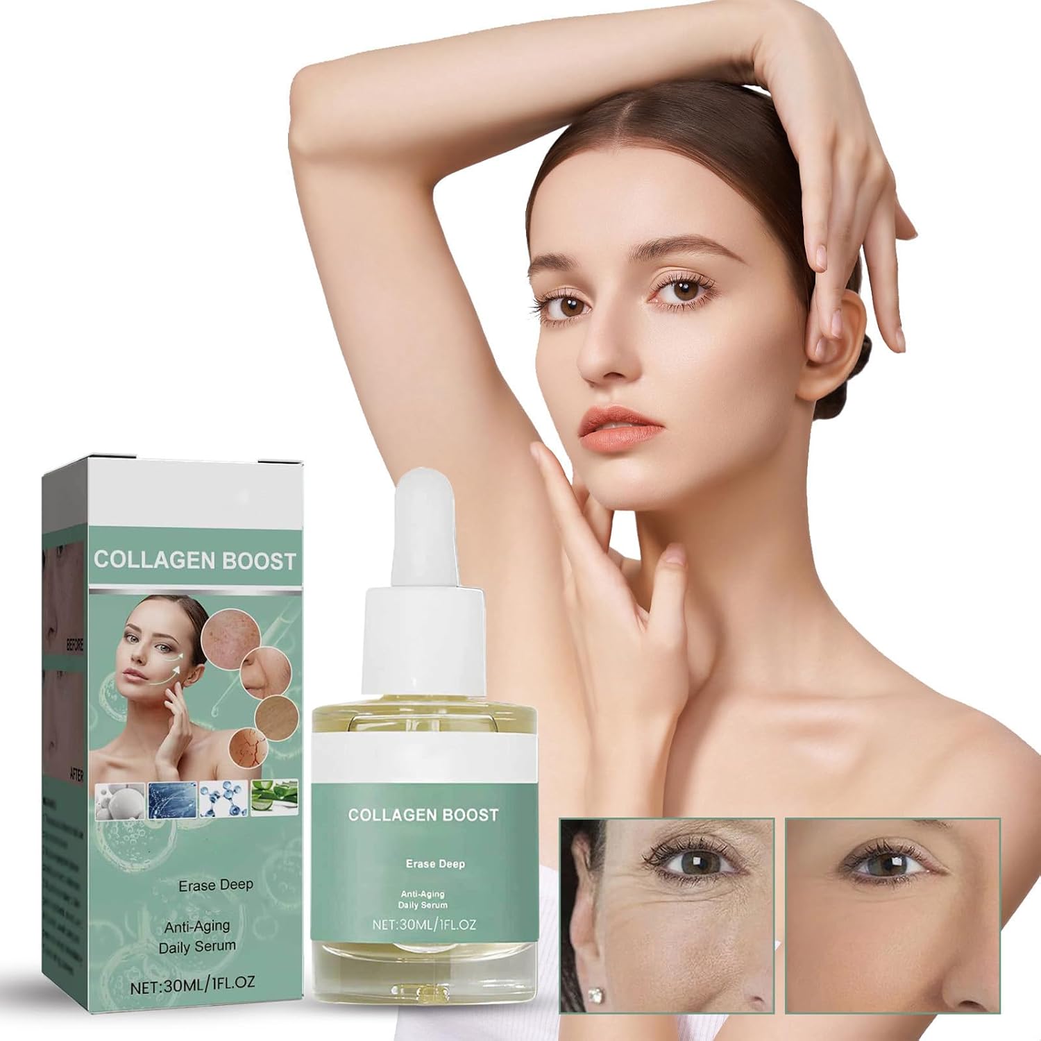 SéRum Anti-âGe Au CollagèNe Luxeveria Avec Vitamine C - Huile-Essence Lissante Pour Le Visage, Fortifiante Et Hydratante Pour Tous Types De Peau, Raffermissante Pour Une Hydratation Intense (2 PCS)