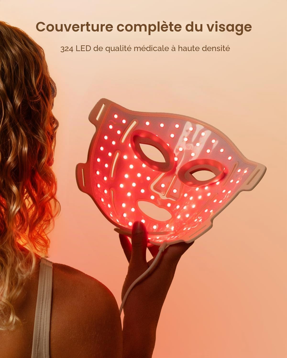Masque facial doux à LED RENPHO, masque en silicone, 324 LED pour une couverture complète du visage & 3 modes lumineux, Cadeau Fete des Meres, rechargeable pour les voyages, 2026