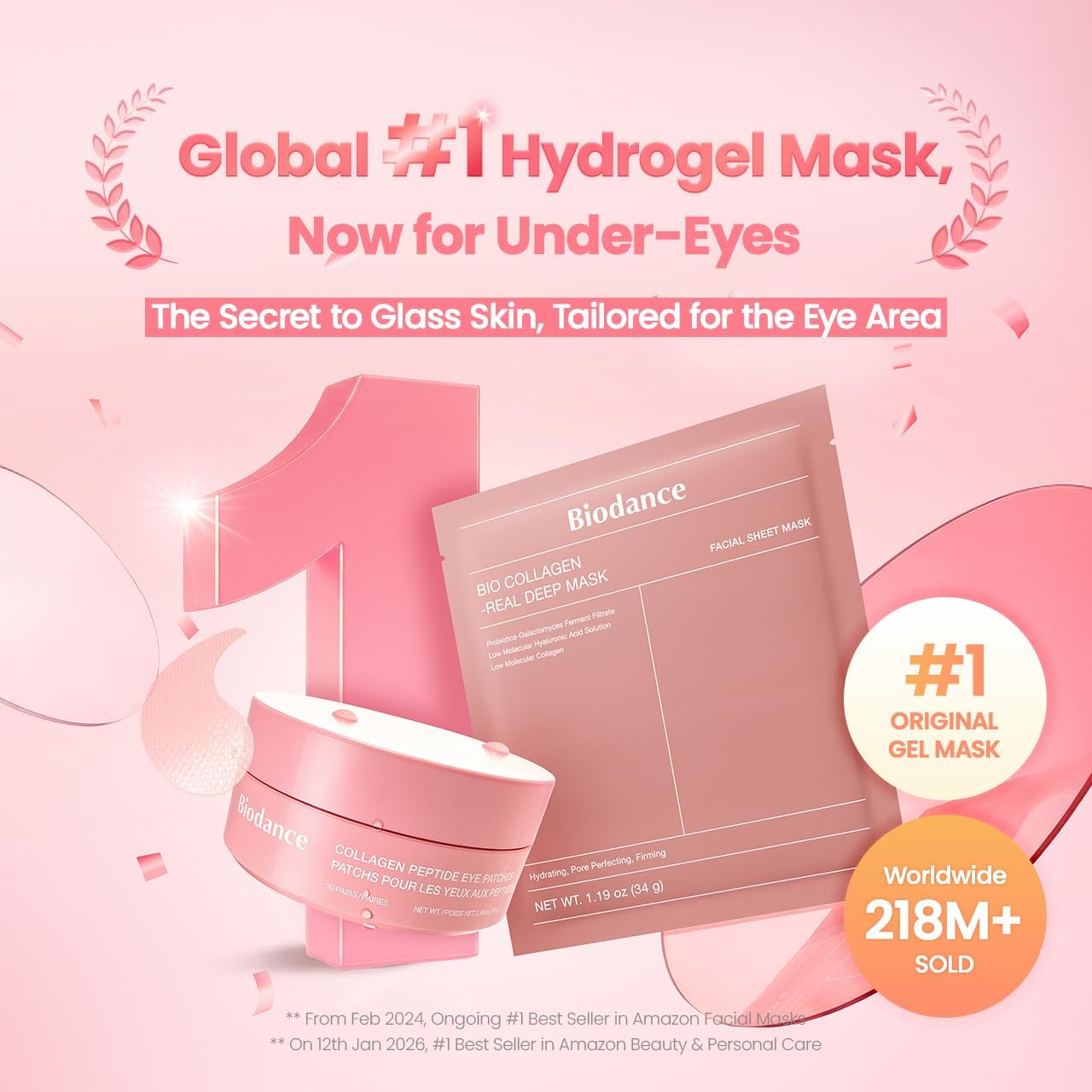 BIODANCE Collagen Peptide Under Eye Patches, Patchs Yeux Hydrogel aux Peptides de Collagène, Pour Cernes, Poches et Ridules, K-Beauty Coréenne, 60 Patchs