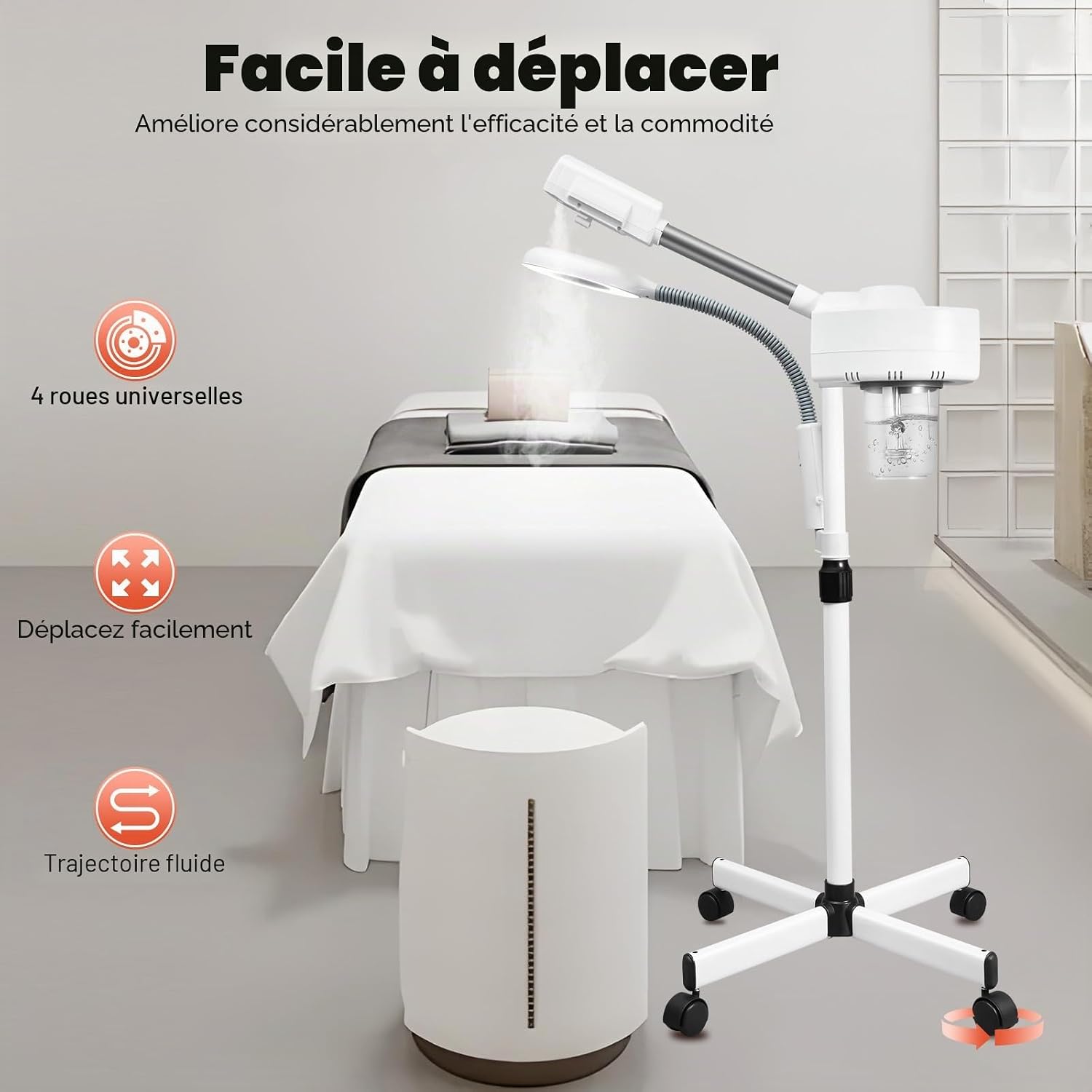 2 en 1 Vapozone Esthetique Professionnel, Appareil Vapeur pour Visage Sauna Facial Pour Studio de Beauté,5X Lampe Loupe Esthetique