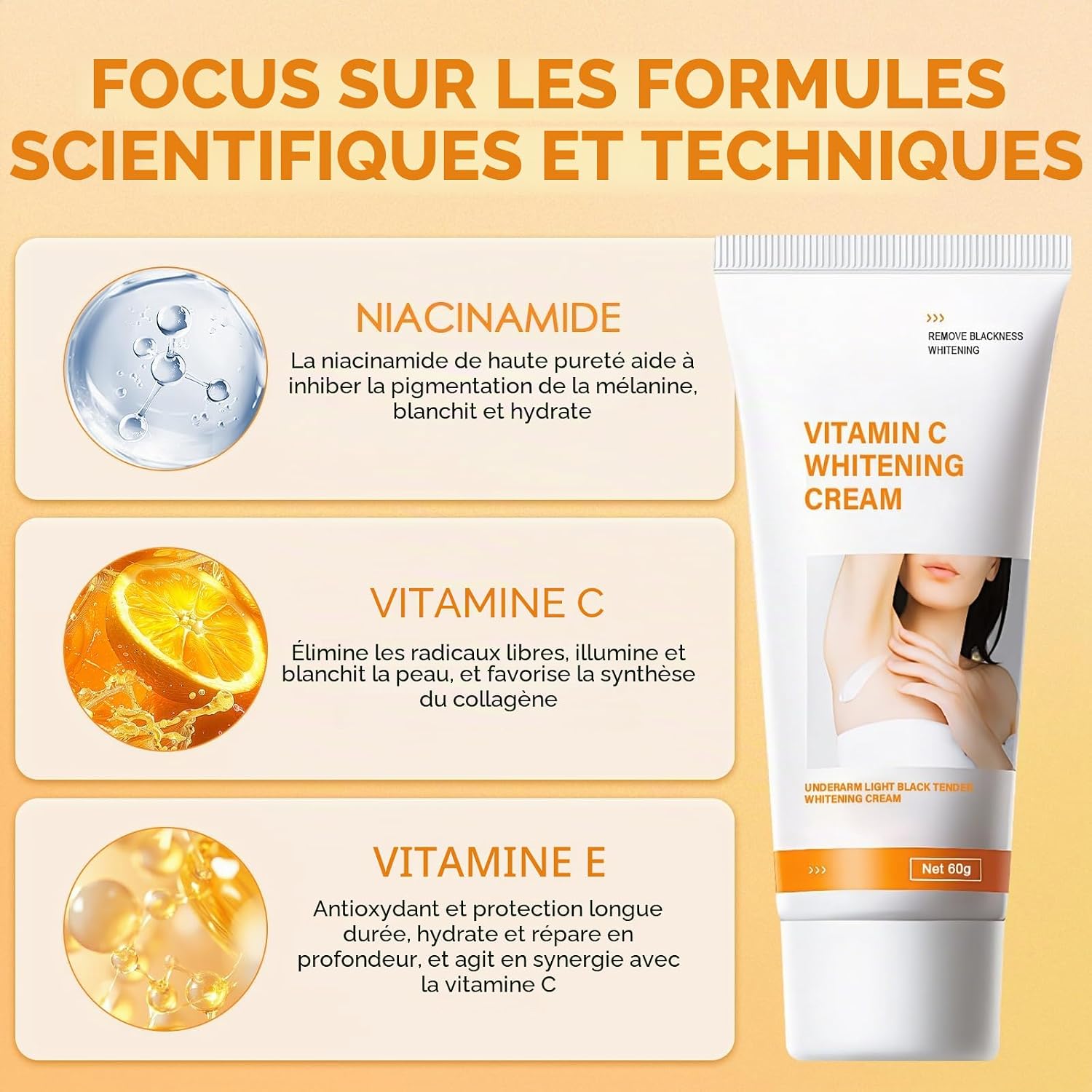 Crème Unifiante Corps et Zones Anti-Taches 60g - Soin Hydratant à la Vitamine C pour Cou Genoux Aisselles Intérieur des Cuisses Teint Irrégulier Peaux Sèches et Foncées 60 g (Lot de 1)
