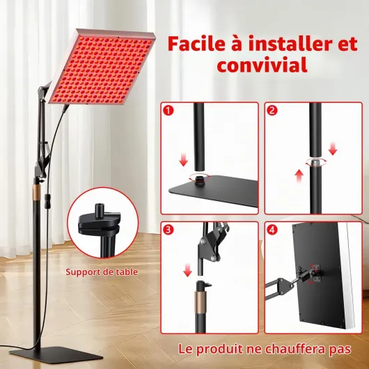 Lampe à lumière rouge, lampe infrarouge pour le corps et le visage, 225 LED, lampe de thérapie à lumière rouge, 660 nm et 850 nm, appareil de relaxation de thérapie à la lumière rouge, avec support