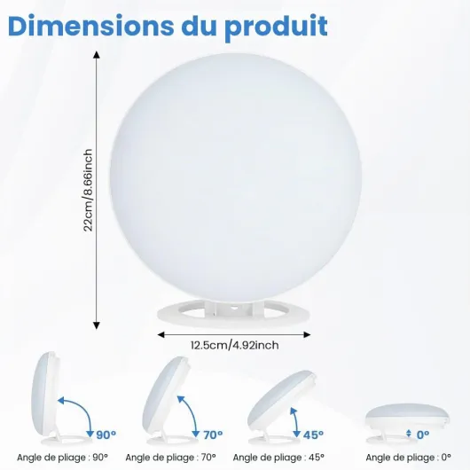AOOWU Lampe Lumière Du Jour, Lampe de Luminothérapie 10000LUX-30000LUX, Lampe Solaire Compacte Sans Uv Avec 3 Températures De Couleur 10 Niveaux De Luminosité Avec Support Pliant Pour Maison Et Bureau