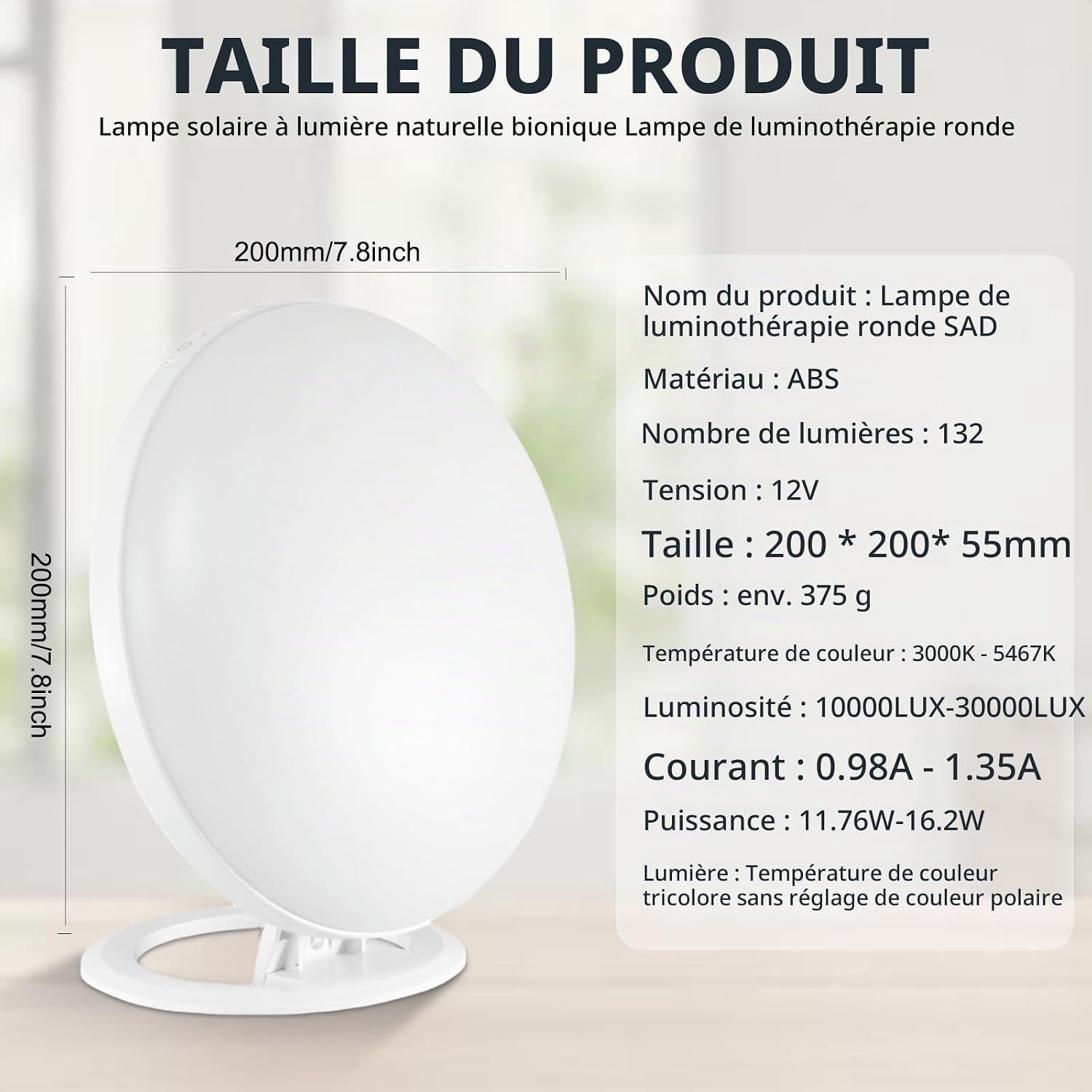 HOSPAOP Lampe de Luminothérapie 10000 Lux LED sans UV, Lampe de Jour avec Variateur Continu et 3 Températures de Couleur, Lampe Lumière du Jour Plein Spectre pour Maison, Bureau, Bureau à Domicile