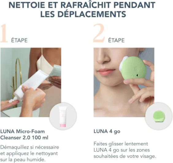 LUNA 4 go Brosse nettoyante visage et masseur visage raffermissant + LUNA Micro-Foam Cleanser 2.0, 100 ml - Nettoyant facial - Réduction des pores - Soin - Toutes peaux - Brosse visage Set