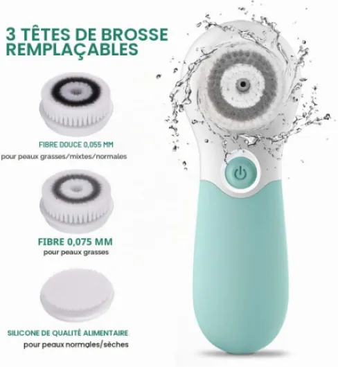 Brosse Nettoyante Visage Electrique, Brosse Faciale Nettoyage en Profondeur, 3 Embouts de Brosse, 2 Vitesses, Etanche, Vert