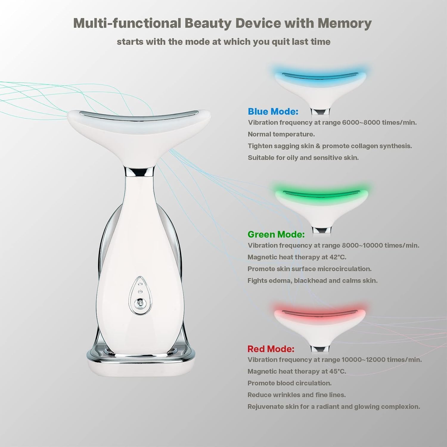 Lily Neck massage du visage, dispositif de rajeunissement de la peau avec thérapie thermique, LED à triple action et Vibration, pour le levage et le serrage anti-âge (blanc perle)