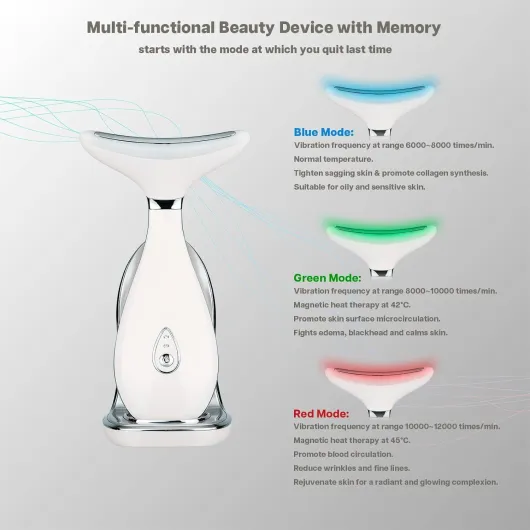 Lily Neck massage du visage, dispositif de rajeunissement de la peau avec thérapie thermique, LED à triple action et Vibration, pour le levage et le serrage anti-âge (blanc perle)