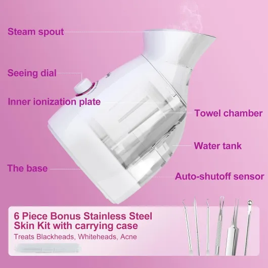 Vapeur Visage Vaporisateur Sauna 3 en 1,Spa Facial Chaude Nano Ionique Visage,chauffe-serviettes et humidificateur, appareil nano-ionique avec accessoires de soin, sauna spa pour femmes Large