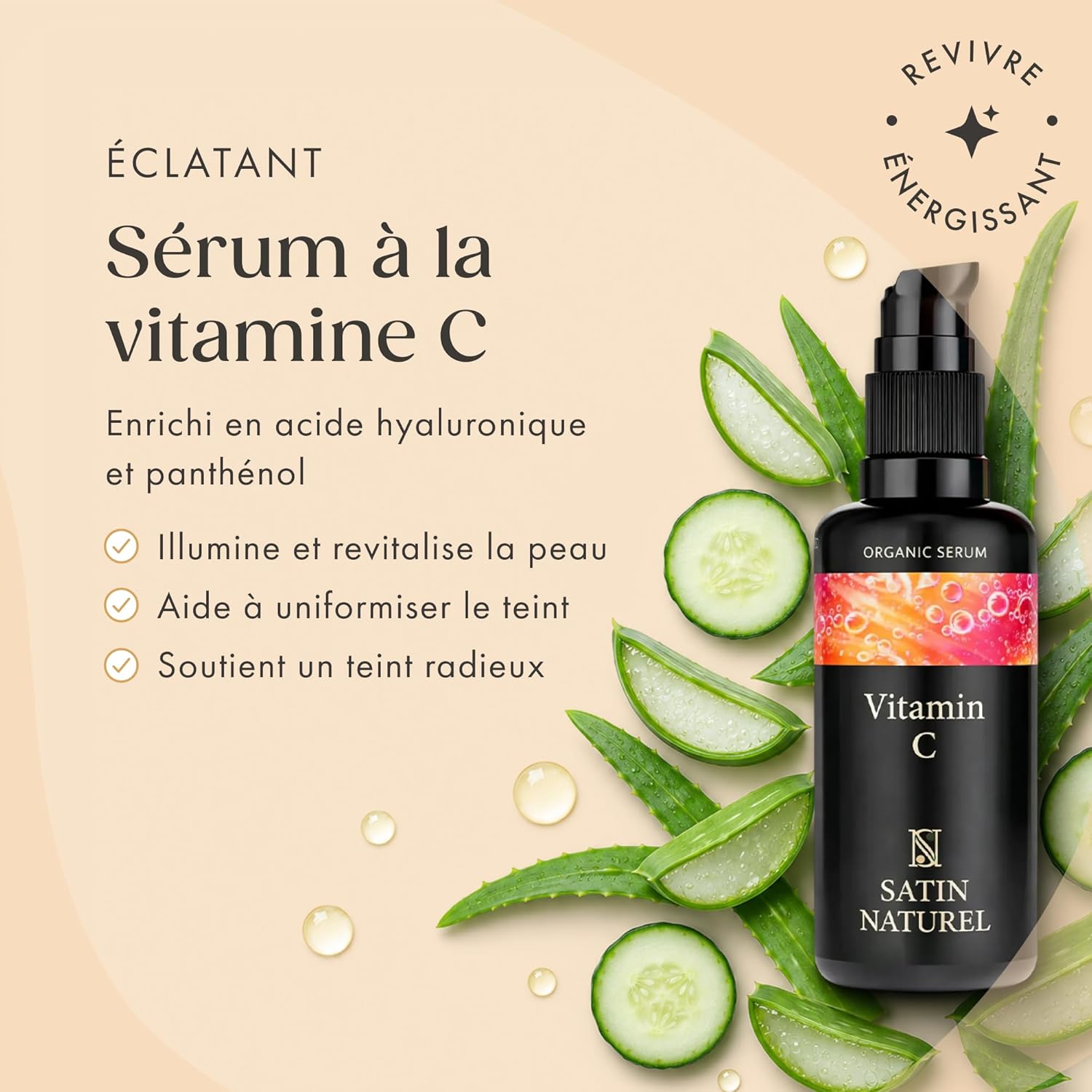 Sérum Éclat à la Vitamine C 100 ml - Soin Visage à la Vitamine C, Acide Hyaluronique & Aloe Vera Bio, Contre Cernes & Taches Pigmentaires, Cosmétique Végane 100 ml (Lot de 1) Vitamin C Sérum
