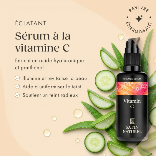 Sérum Éclat à la Vitamine C 100 ml - Soin Visage à la Vitamine C, Acide Hyaluronique & Aloe Vera Bio, Contre Cernes & Taches Pigmentaires, Cosmétique Végane 100 ml (Lot de 1) Vitamin C Sérum