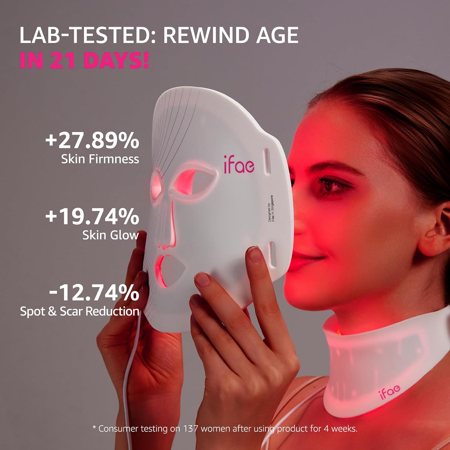 Masque LED pour le Visage, 630 nm et 830 nm, Masque en Silicone à Lumière Rouge, 396 puces, avec Minuterie 5/10/15/20, Adapté à tous les Types de Peau（Blanc）